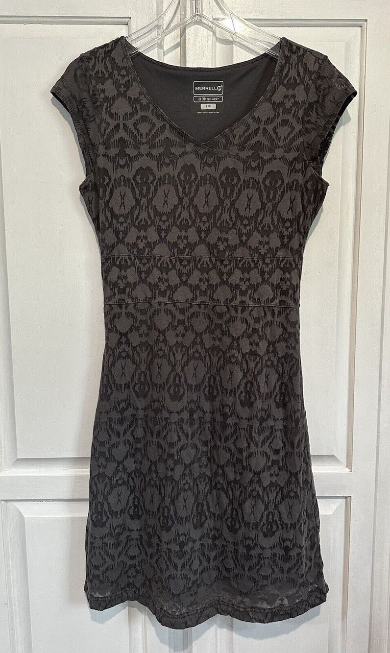 Merrell Opti-wick Midi Dress Cap Sleeve Size Small Gray Outdoors Hiking Hippie